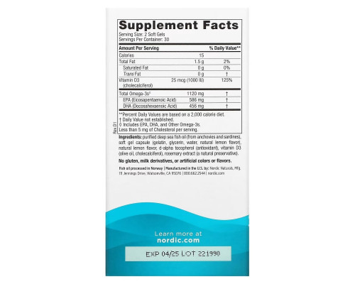 Nordic Naturals, Ultimate Omega 2X с витамином D3, лимон, 60 мягких мини-таблеток