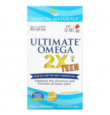 Nordic Naturals, Ultimate Omega 2X Teen, Ages 12-18, Strawberry, 60 Mini Soft Gels
