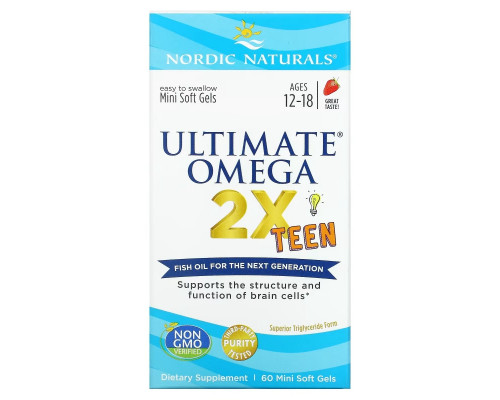 Nordic Naturals, Ultimate Omega 2X Teen, Ages 12-18, Strawberry, 60 Mini Soft Gels Nordic Naturals, Ultimate Omega 2X Teen, Ages 12-18, Strawberry, 60 Mini Soft Gels