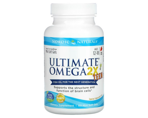 Nordic Naturals, Ultimate Omega 2X Teen, Ages 12-18, Strawberry, 60 Mini Soft Gels Nordic Naturals, Ultimate Omega 2X Teen, Ages 12-18, Strawberry, 60 Mini Soft Gels
