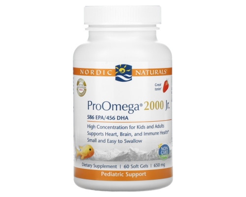 Nordic Naturals, ProOmega 2000 Jr., Strawberry, 650 mg, 60 Soft Gels Nordic Naturals, ProOmega 2000 Jr., Strawberry, 650 mg, 60 Soft Gels