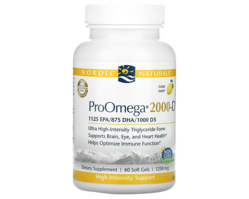 Nordic Naturals, ProOmega 2000-D, Лимон, 1250 мг, 60 мягких таблеток Nordic Naturals, ProOmega 2000-D, Лимон, 1250 мг, 60 мягких таблеток