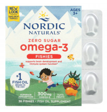 Nordic Naturals Конфеты в виде рыбок от Nordic с омега-3 со вкусом засахаренных фруктов 300 мг 36 конфет