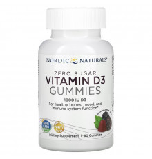 Nordic Naturals, Zero Sugar Vitamin D3 Gummies, Wild Berry, 25 mcg (1,000 IU), 60 Gummies