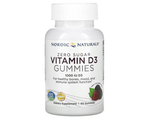Nordic Naturals, Zero Sugar Vitamin D3 Gummies, Wild Berry, 25 mcg (1,000 IU), 60 Gummies Nordic Naturals, Zero Sugar Vitamin D3 Gummies, Wild Berry, 25 mcg (1,000 IU), 60 Gummies