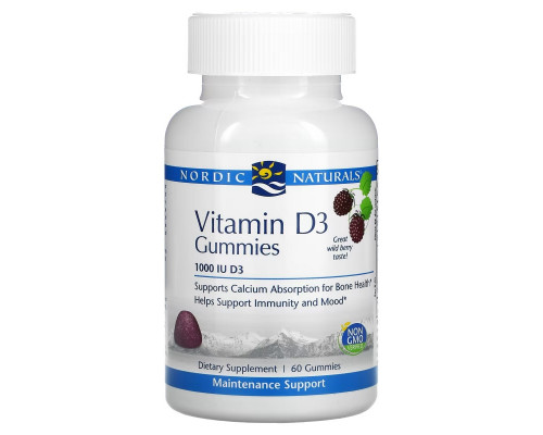 Nordic Naturals, Витамин D3, Лесная ягода, 1000 МЕ, 60 жевательных таблеток Nordic Naturals, Витамин D3, Лесная ягода, 1000 МЕ, 60 жевательных таблеток