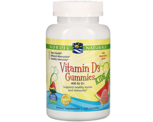 Nordic Naturals, Vitamin D3 Gummies KIDS, Wild Watermelon Splash, 400 IU, 120 Gummies Nordic Naturals, Vitamin D3 Gummies KIDS, Wild Watermelon Splash, 400 IU, 120 Gummies