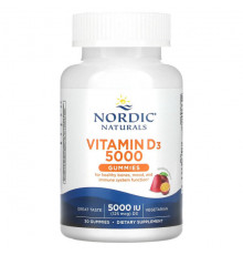 Витамин D Nordic Naturals, Жевательные таблетки с витамином D3, маракуйя, 5000 МЕ (125 мкг), 30 жевательных таблеток