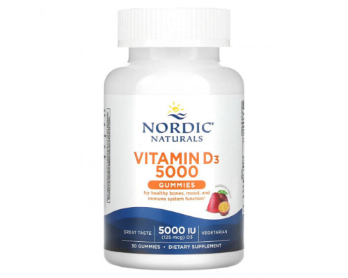 Витамин D Nordic Naturals, Жевательные таблетки с витамином D3, маракуйя, 5000 МЕ (125 мкг), 30 жевательных таблеток Витамин D Nordic Naturals, Жевательные таблетки с витамином D3, маракуйя, 5000 МЕ (125 мкг), 30 жевательных таблеток