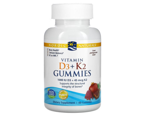 Nordic Naturals, Жевательные витамины D3 + K2, Гранат, 60 мишек Nordic Naturals, Жевательные витамины D3 + K2, Гранат, 60 мишек