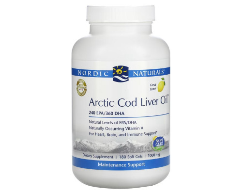 Nordic Naturals, Arctic Cod Liver Oil, Lemon Flavor, 1000 mg, 180 Softgels Nordic Naturals, Arctic Cod Liver Oil, Lemon Flavor, 1000 mg, 180 Softgels
