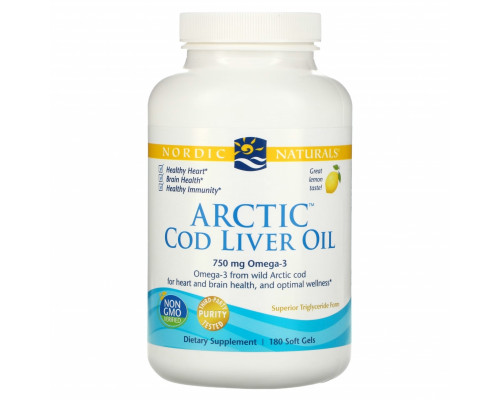 Nordic Naturals Гелевые капсулы с жиром из печени арктической трески со вкусом лимона 1000 мг 180 гелевых капсул Nordic Naturals Гелевые капсулы с жиром из печени арктической трески со вкусом лимона 1000 мг 180 гелевых капсул