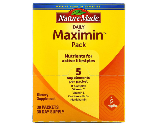 Nature Made, Daily Maximin Pack, поливитамины и минералы, 6 ингредиентов в пакетике, 30 пакетиков Nature Made, Daily Maximin Pack, поливитамины и минералы, 6 ингредиентов в пакетике, 30 пакетиков