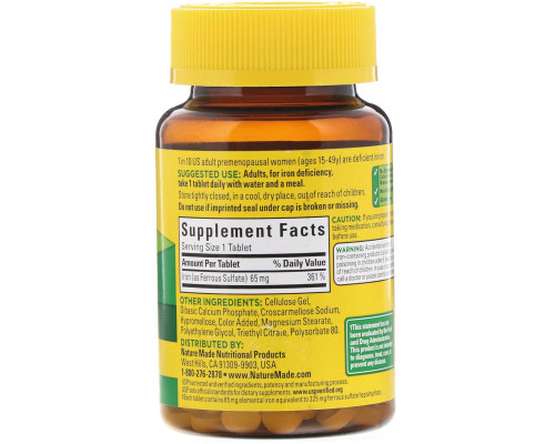 Nature Made, Iron, 65 mg, 180 Tablets Nature Made, Iron, 65 mg, 180 Tablets