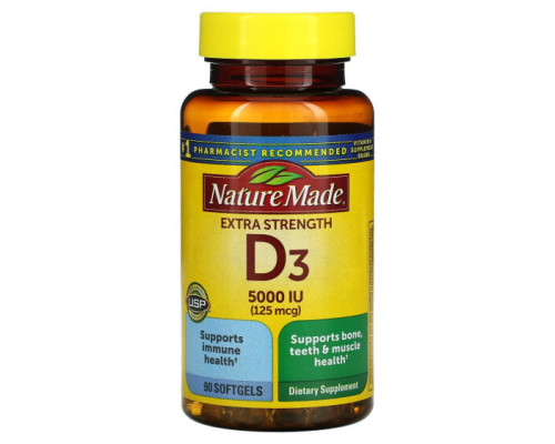 Витамин D Nature Made, D3, Extra Strength, 125 мкг, 90 мягких таблеток Витамин D Nature Made, D3, Extra Strength, 125 мкг, 90 мягких таблеток