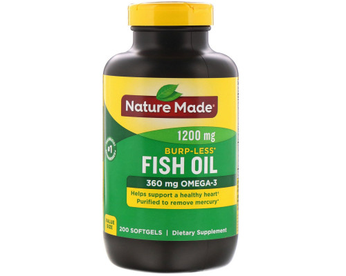Nature Made, Рыбий жир без послевкусия 1200 мг, 200 гелевых капсул