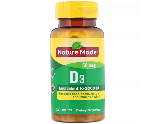 Nature Made, D3, пищевая добавка с витамином D, 2000 МЕ, 100 таблеток Nature Made, D3, пищевая добавка с витамином D, 2000 МЕ, 100 таблеток