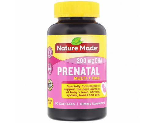 Nature Made, Prenatal Multi + DHA(ДГК), 90 капсул Nature Made, Prenatal Multi + DHA(ДГК), 90 капсул