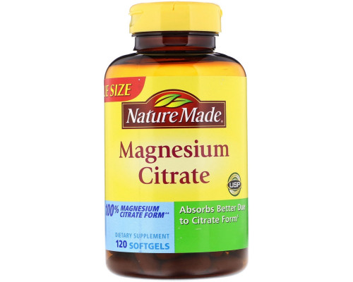 Nature Made, Цитрат магния, 120 мягких желатиновых капсул с жидкостью Nature Made, Цитрат магния, 120 мягких желатиновых капсул с жидкостью
