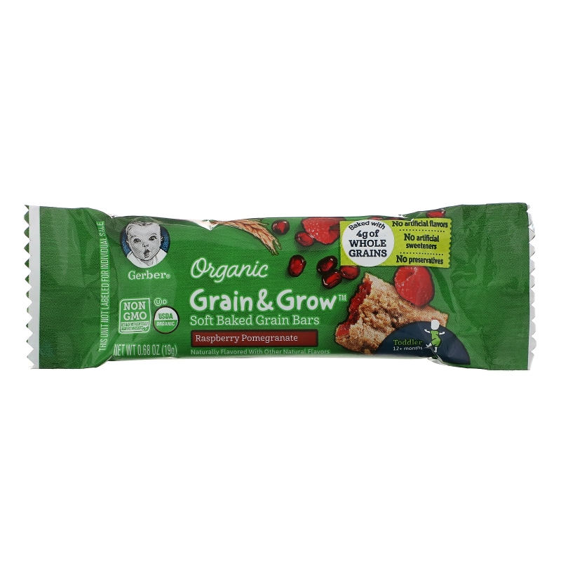 Gerber, Organic, Grain & Grow, Soft Baked Grain Bars, 12+ Months, Raspberry Pomegranate, 8 Individually Wrapped Bars