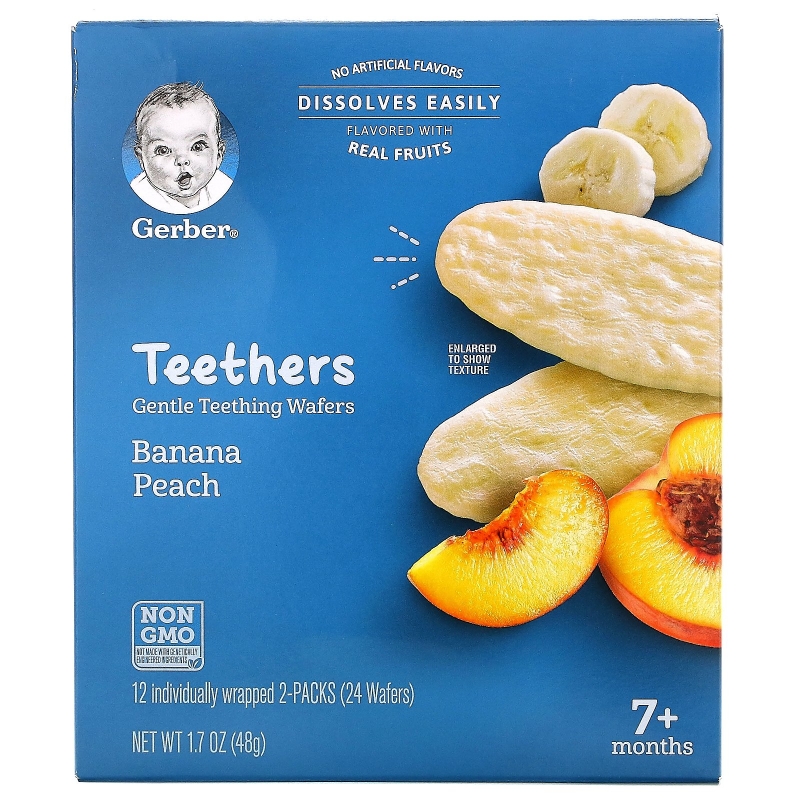 Gerber, Gentle Teething Wafers, 7+ Months, Banana Peach, 24 Wafers, 1.7 oz (48 g)