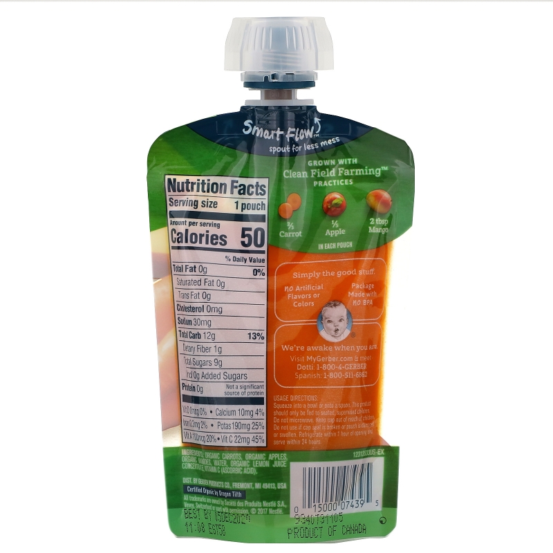 Gerber, Основное питание, Органическое детское пюре из моркови, яблок и манго, 3,5 унции (99 г)