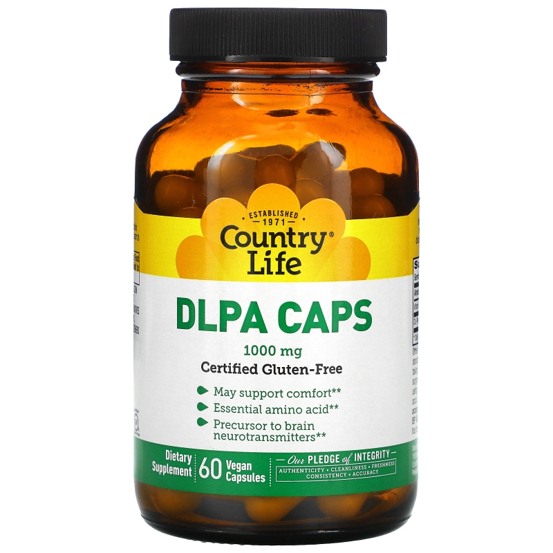 Country Life, DLPA (DL-фенилаланин) в капсулах, 1000 мг, 60 капсул