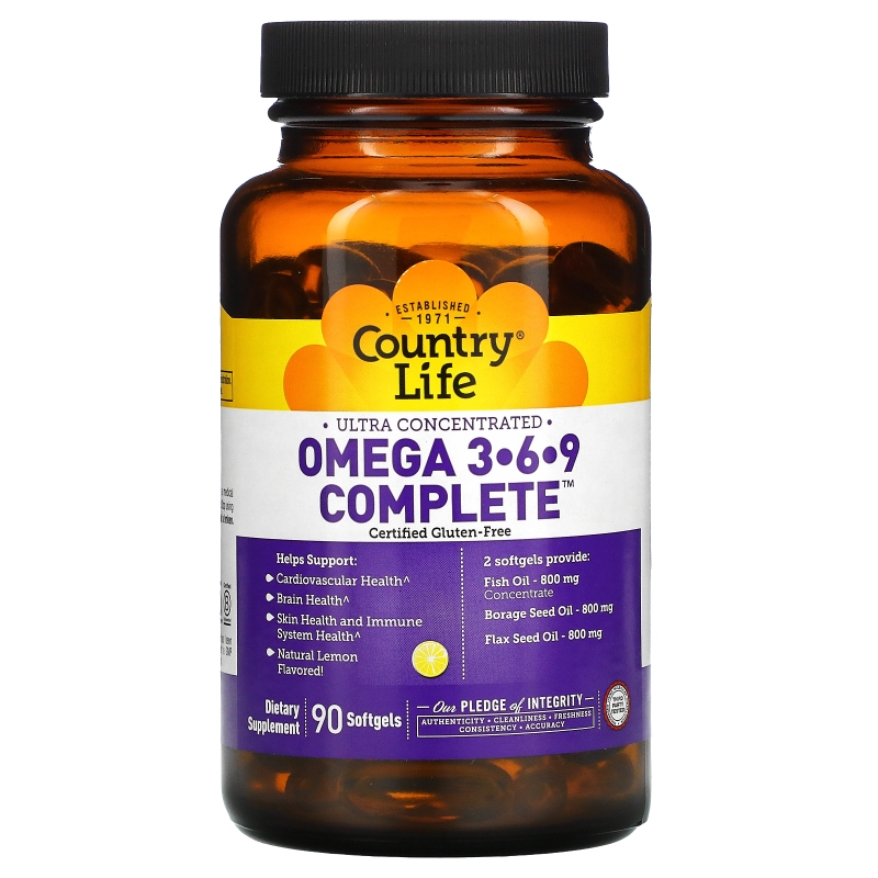 Country Life, Omega 3·6·9, Ultra Concentrated, Lemon, 90 Softgels