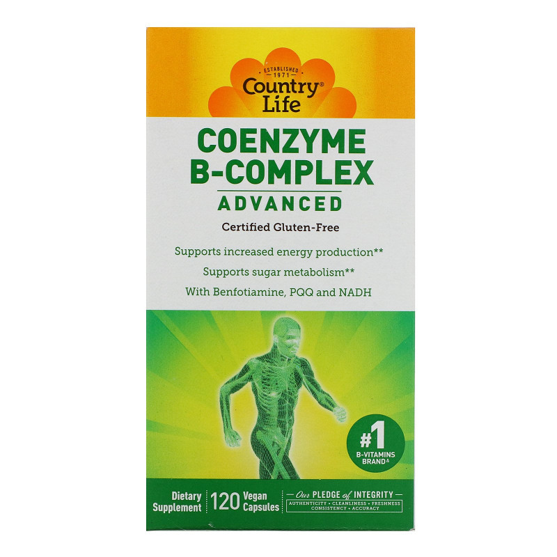 Country Life, Коферментный комплекс витаминов группы B, улучшенная формула, 120 растительных капсул