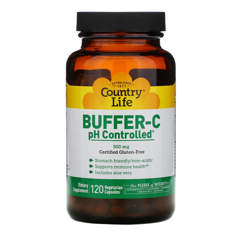 Country Life, Буферизованный витамин C, с контролем pH, 500 мг, 120 капсул на растительной основе