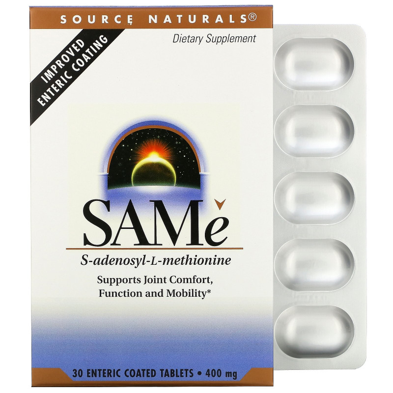 Source Naturals, SAMe, 400 мг, 30 таблеток с энтеросолюбильным покрытием