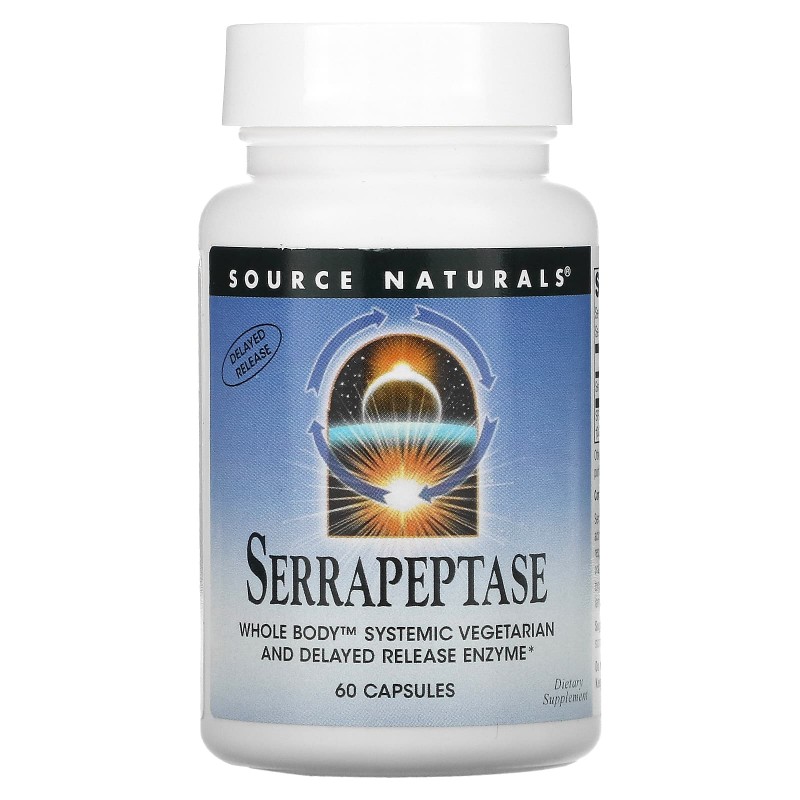 Source Naturals, Серрапептаза, 60 капсул