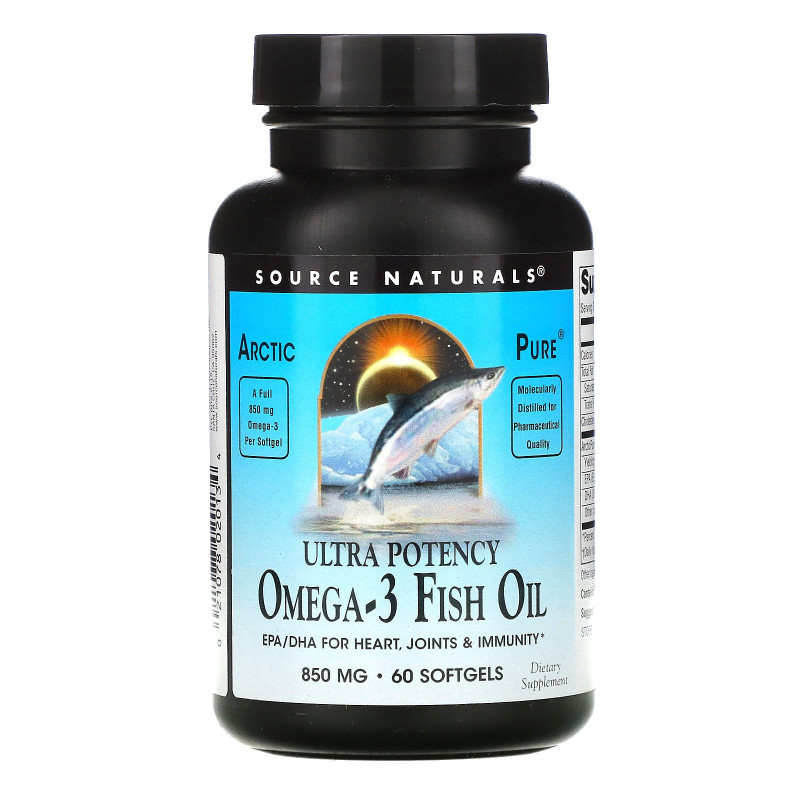 Source Naturals, Чистый, арктический рыбий жир с Омега-3, Эффективное действие, 850 мг, 60 желатиновых капсул