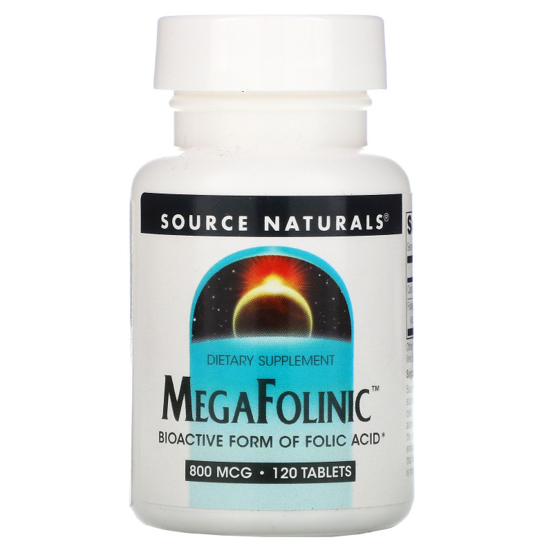 Source Naturals, Фолиевая кислота MegaFolinic, 800 мкг, 120 таблеток