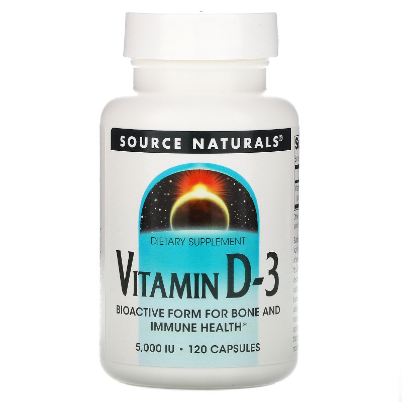 Source Naturals, Витамин D-3, 5,000 МЕ, 120 капсул