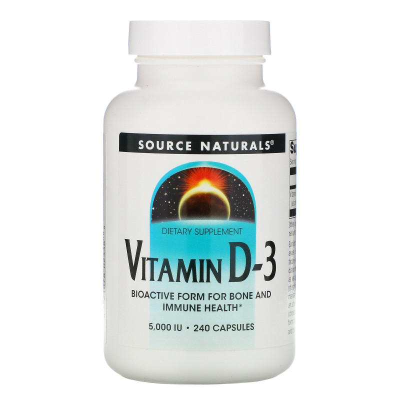 Source Naturals, Витамин D-3, 5000 МЕ, 240 капсул