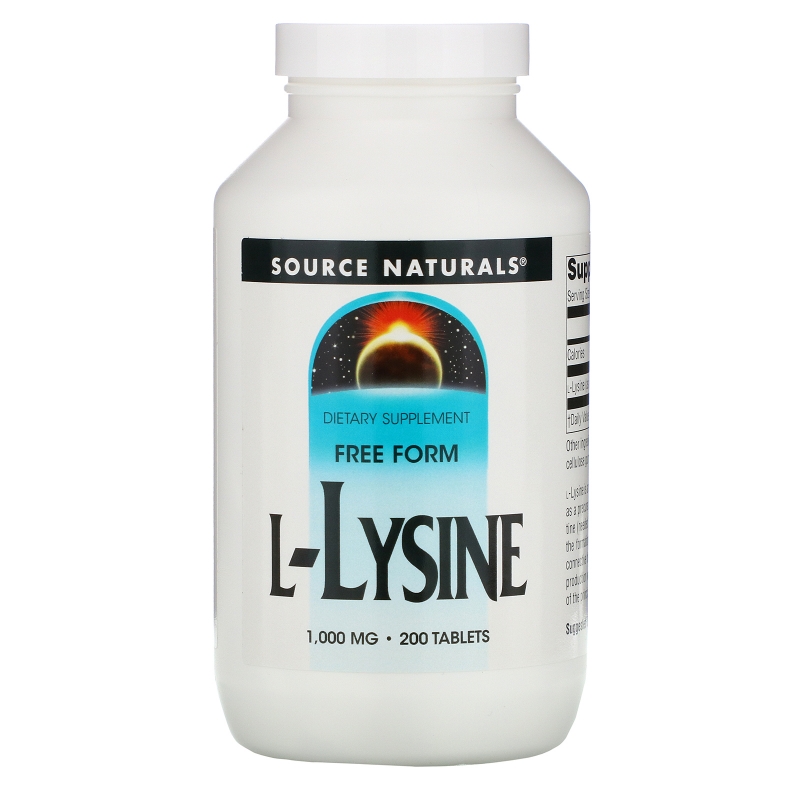 Source Naturals, L-лизин, 1000 мг, 200 таблеток