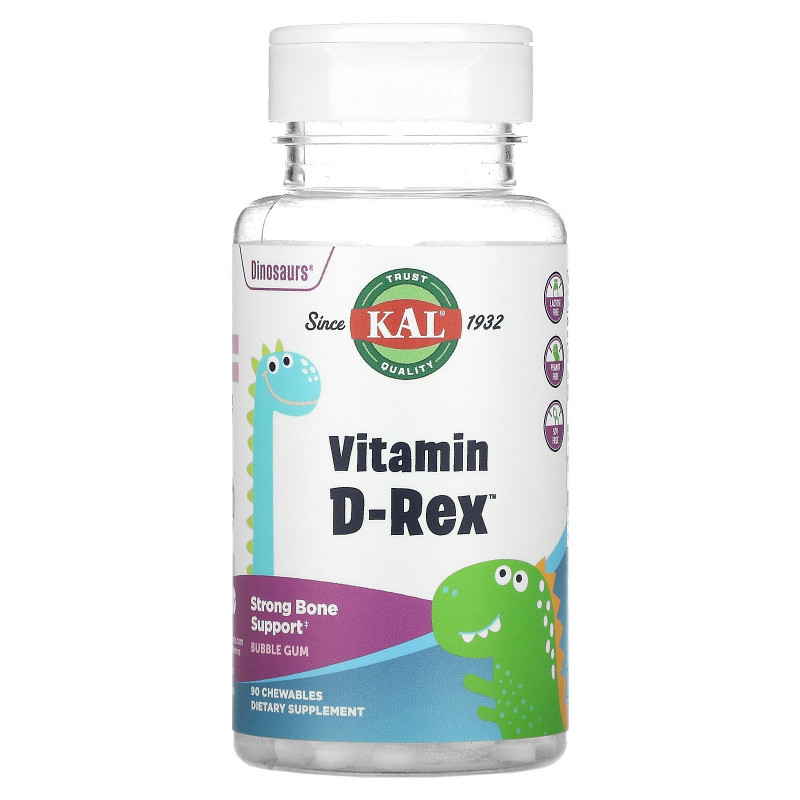 KAL, Vitamin D-Rex, Bubblegum, 400 IU, 90 Chewables