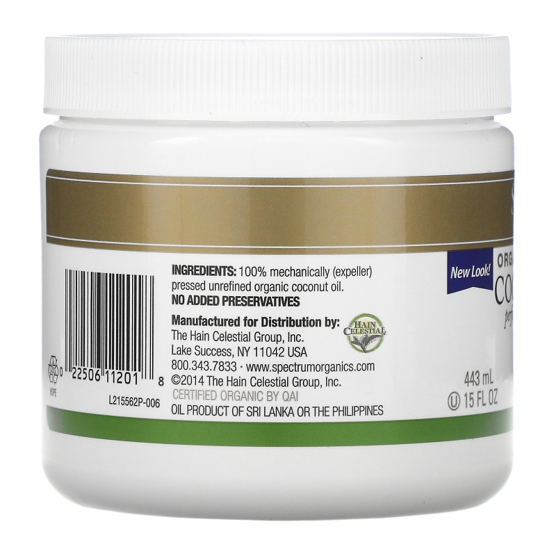 Spectrum Essentials, Органическое, кокосовое масло, нерафинированное, 15 жидких унций (443 мл)