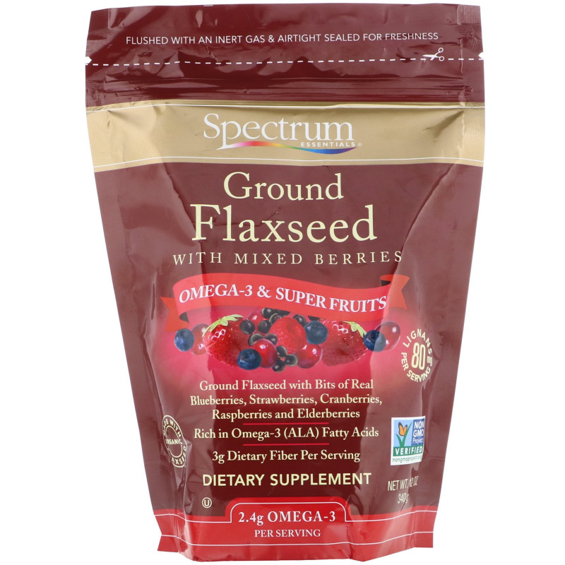 Spectrum Essentials, Молотые семена льна со смесью ягод, 12 унций (340 г)