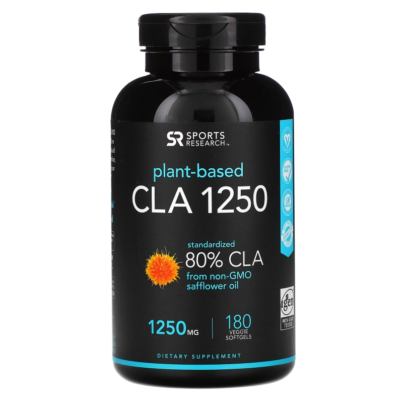 Sports Research, CLA 1250 (конъюгированная линолевая кислота), 1250 мг, 180 мягких желатиновых капсул с жидкостью