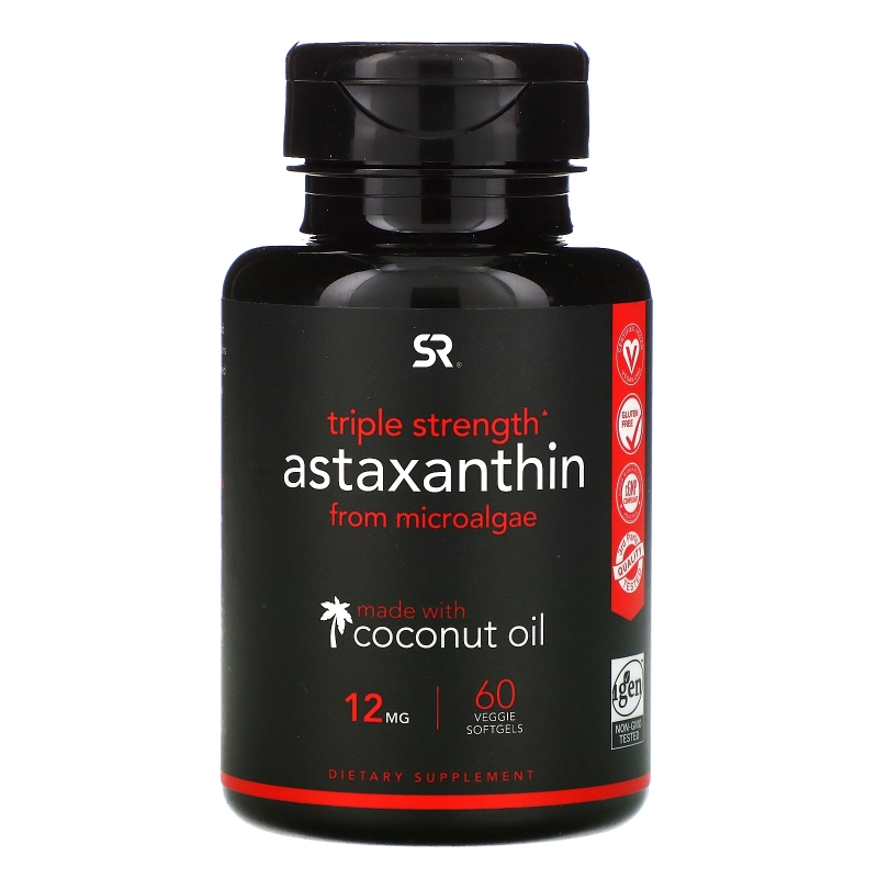 Sports Research, Астаксантин из кокосового масла, сильное действие, 12 мг, 60 мягких вегетарианских таблеток