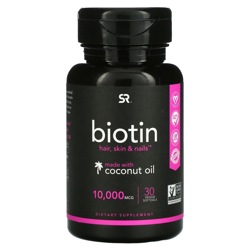 Sports Research, Biotin 10,000 mcg with Organic Coconut Oil, 30 Veggie Softgels