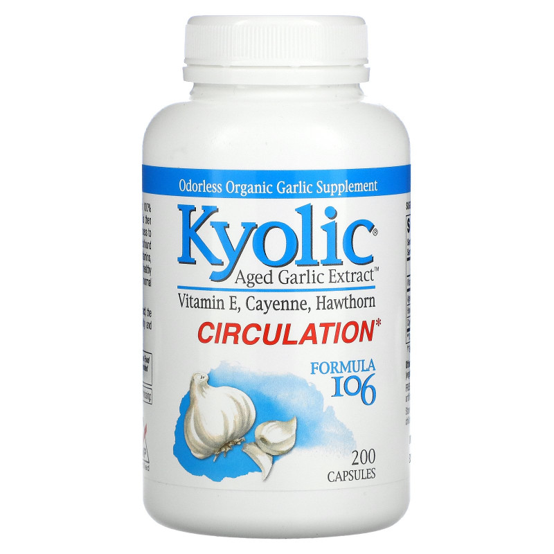 Kyolic, Выдержанный экстракт чеснока, улучшение кровообращения, формула 106, 200 капсул