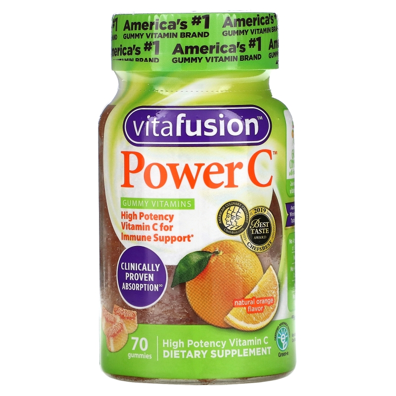 VitaFusion, Power C, высокоэффективный витамин C, натуральный вкус апельсина, 70 жевательных таблеток