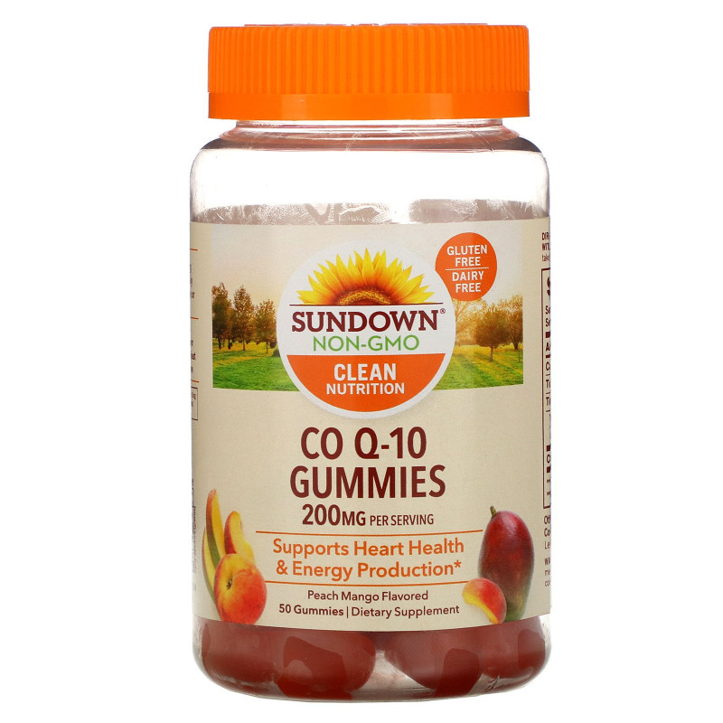 Sundown Naturals, Жевательные таблетки Co Q-10, со вкусом персика и манго, 200 мг, 50 жевательных таблеток