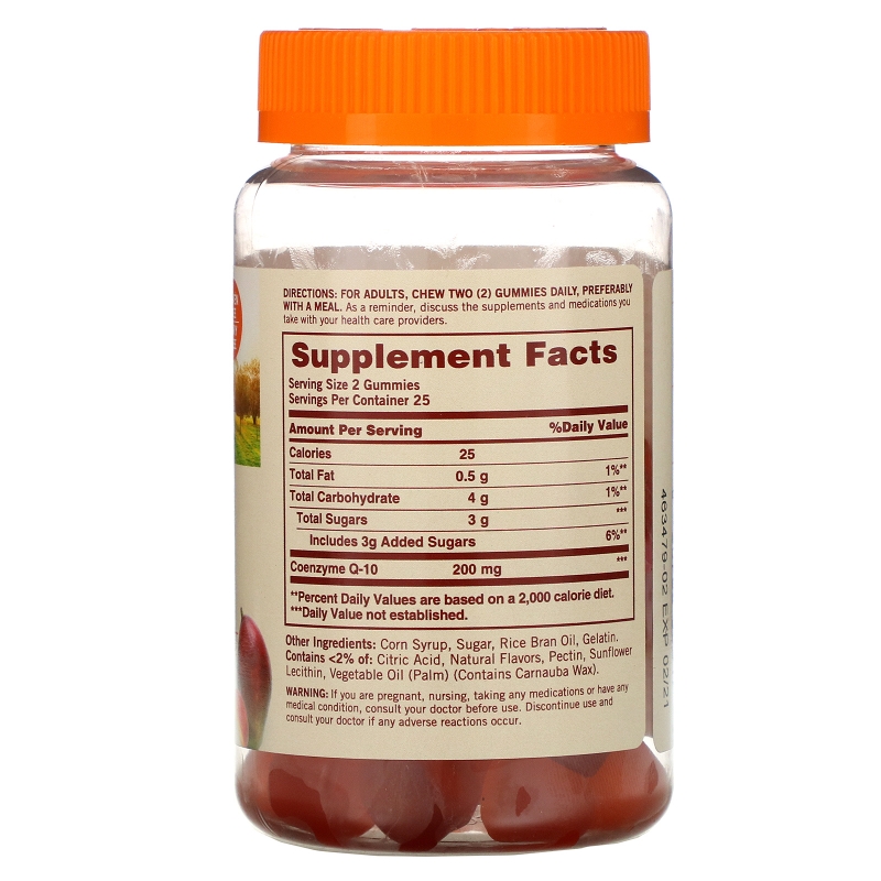 Sundown Naturals, Жевательные таблетки Co Q-10, со вкусом персика и манго, 200 мг, 50 жевательных таблеток