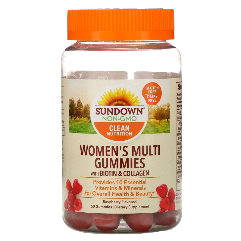 Sundown Naturals, Мультивитаминные мармеладки для женщин, с биотином, вкусом малины, 60 штук