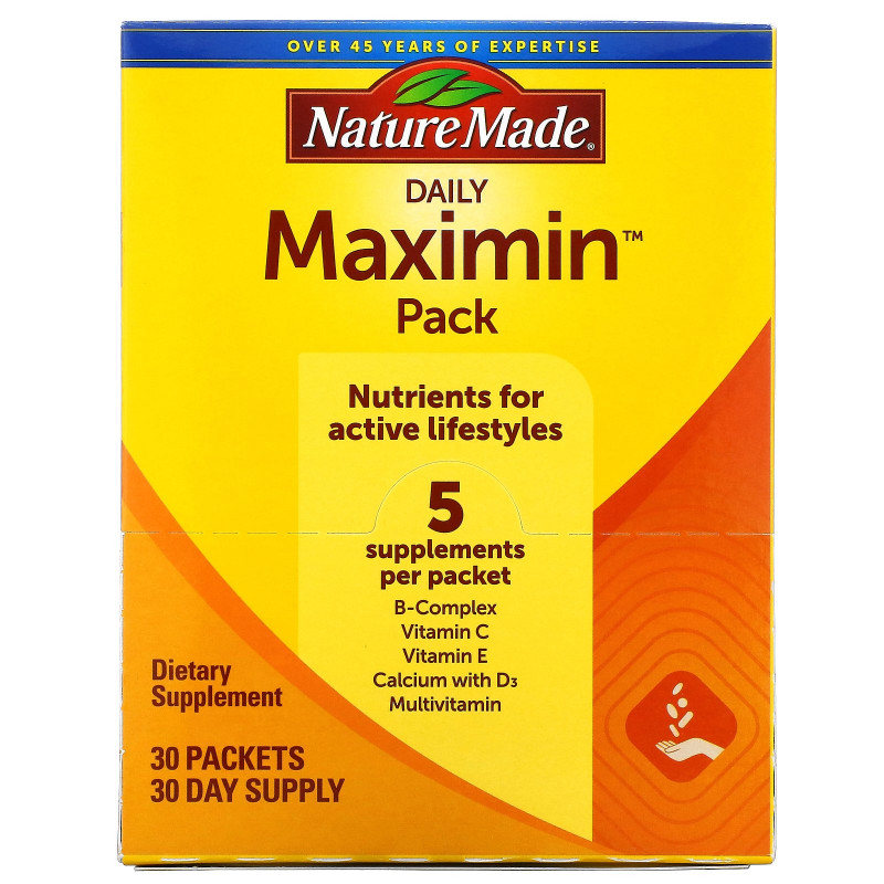 Nature Made, Daily Maximin Pack, поливитамины и минералы, 6 ингредиентов в пакетике, 30 пакетиков