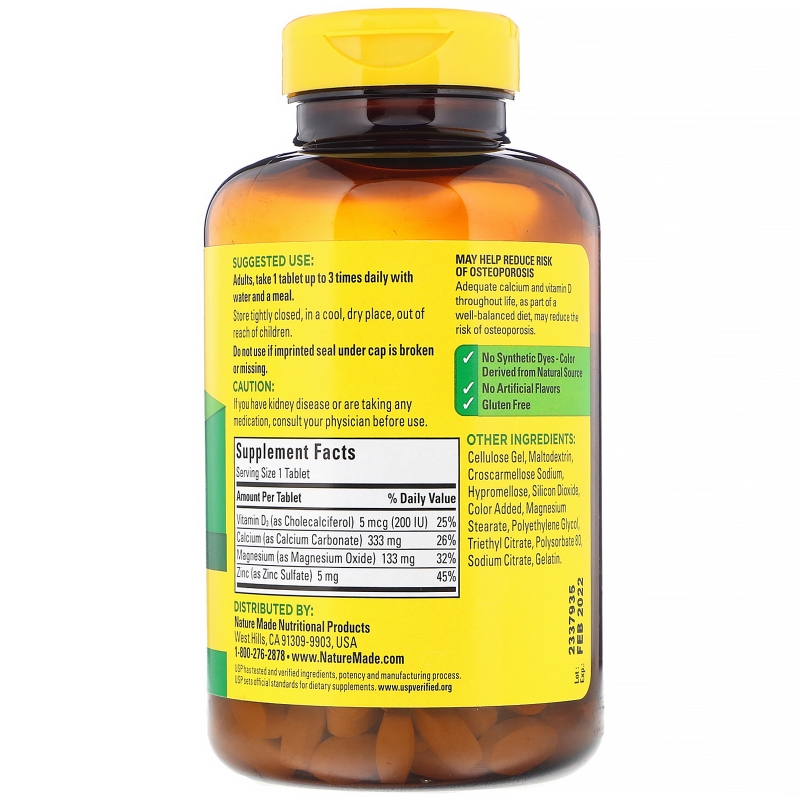 Nature Made, Кальций-магний-цинк с витамином D3, 300 таблеток